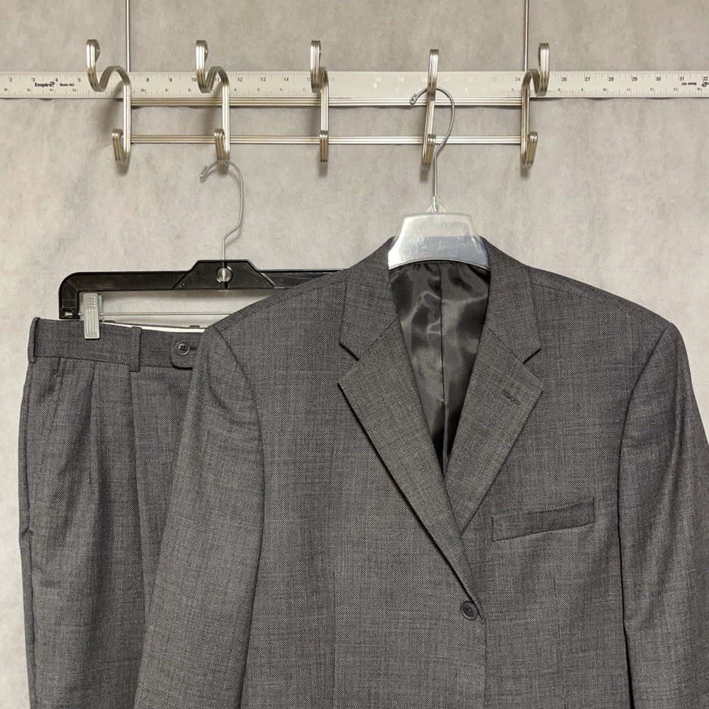 Bachrach Suit Men 42L Gray Birds Eye Flannel 3B Cashmere Wool 35X34 Pants Luxury